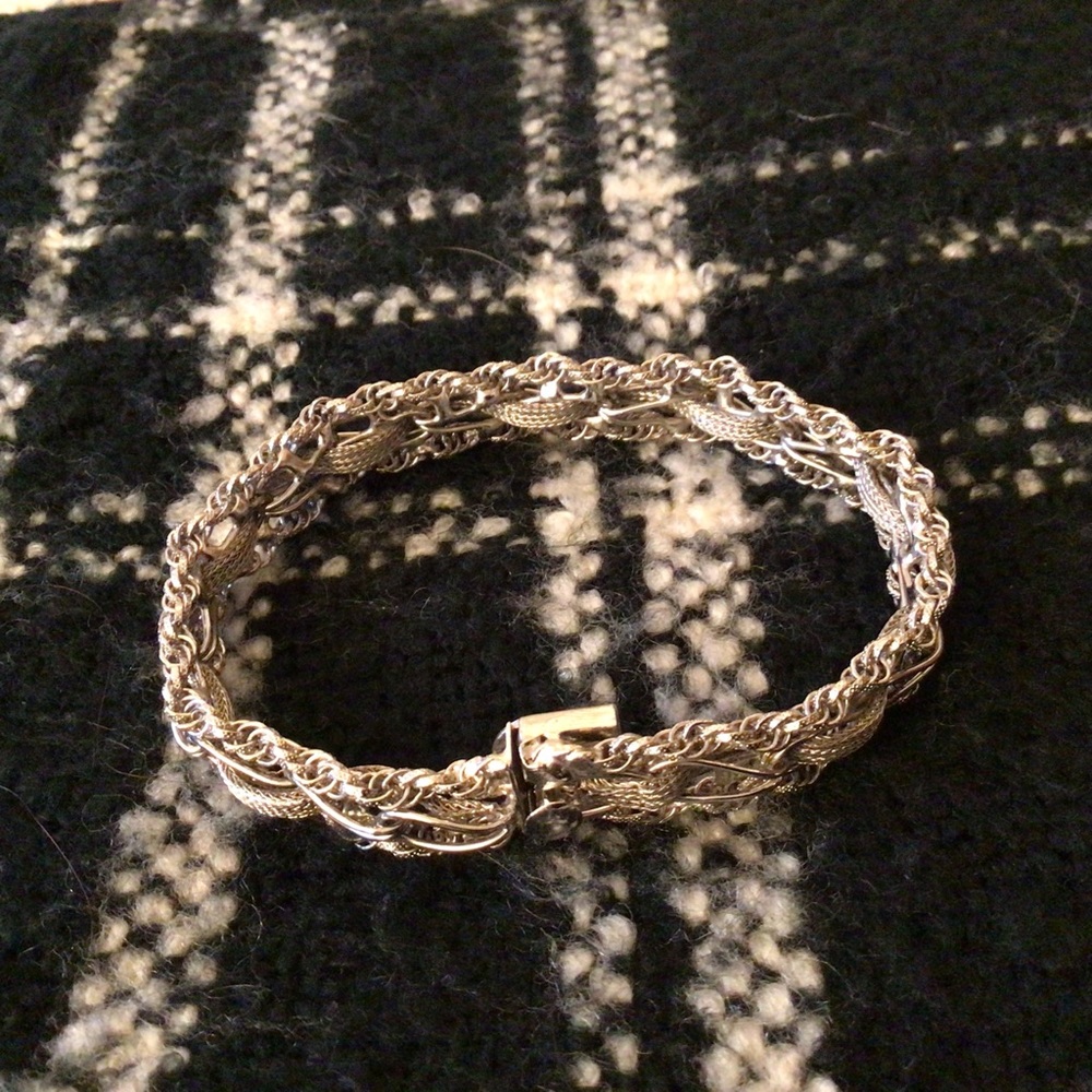Vintage Sterling Silver Bracelet 8”, Ribbon Woven look.